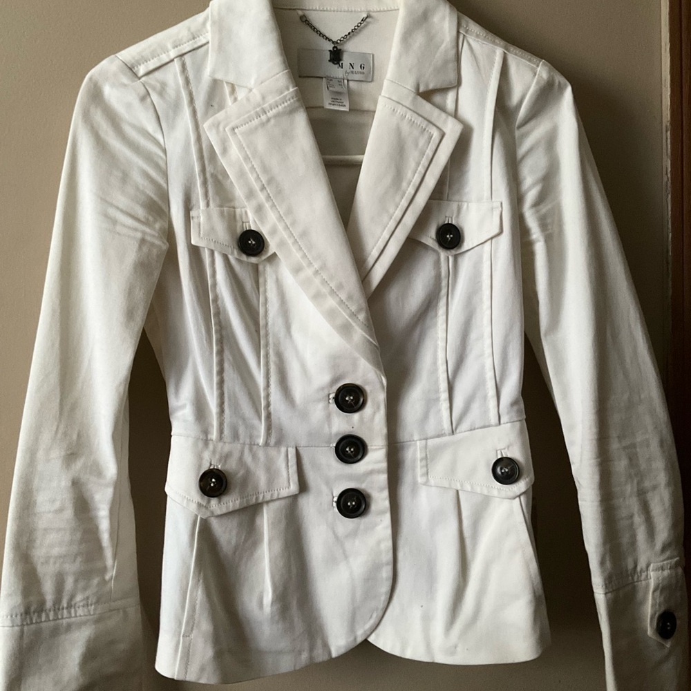 M N G By Mango, White Buttoned Women's Blazer